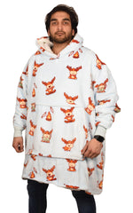 Ultra Plush Oversized Sherpa Reindeer Hoodie Blanket - Cozy Adult Sweatshirt with Big Hood